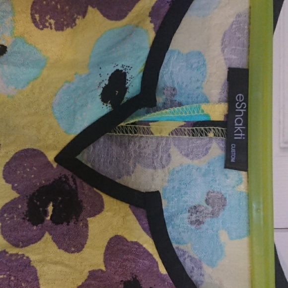 eShakti split scoop chartreuse/aqua floral dress - Picture 4 of 5